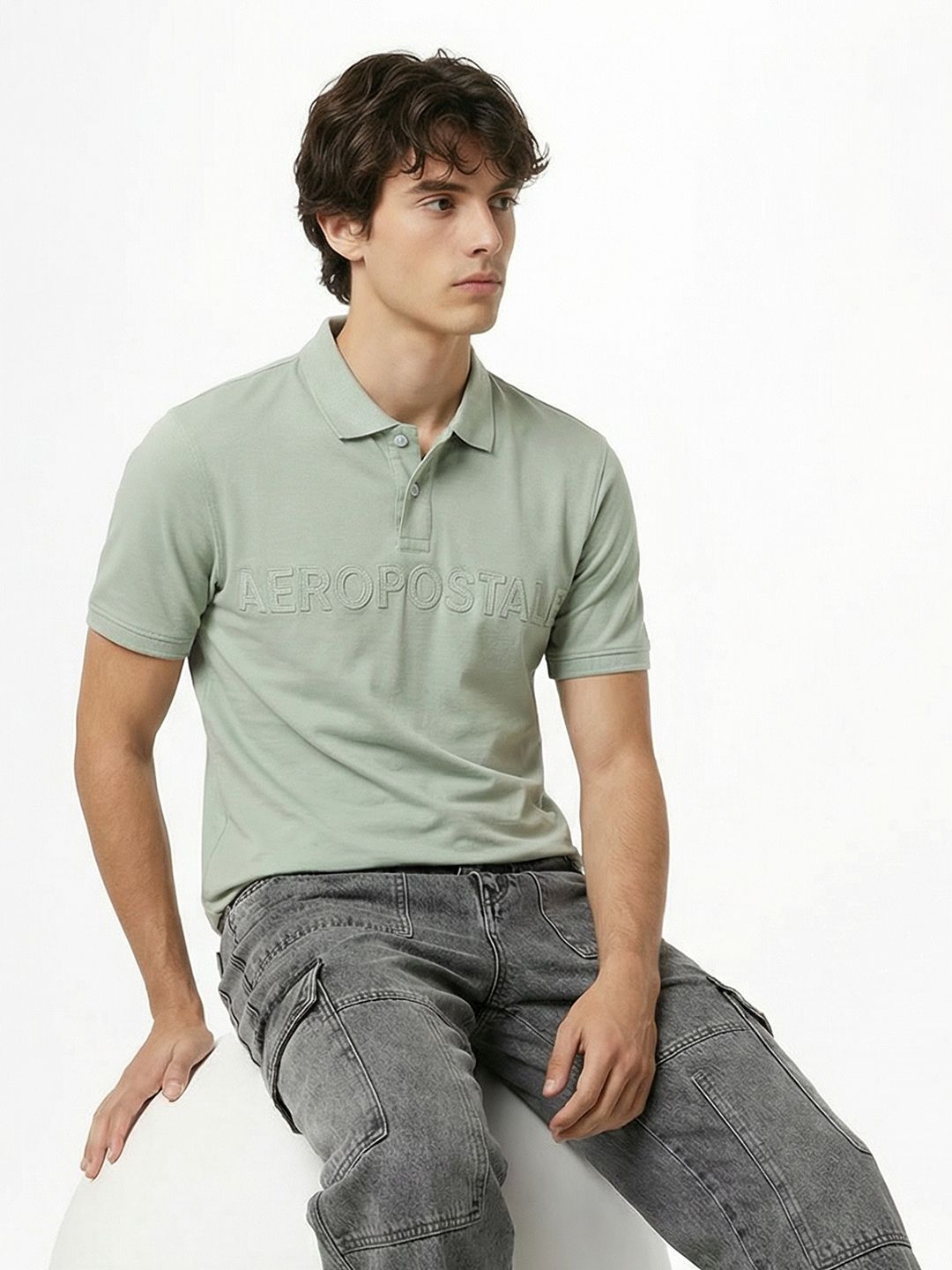 Aeropostale Brand Logo Polo Collar Pure Cotton T-shirt