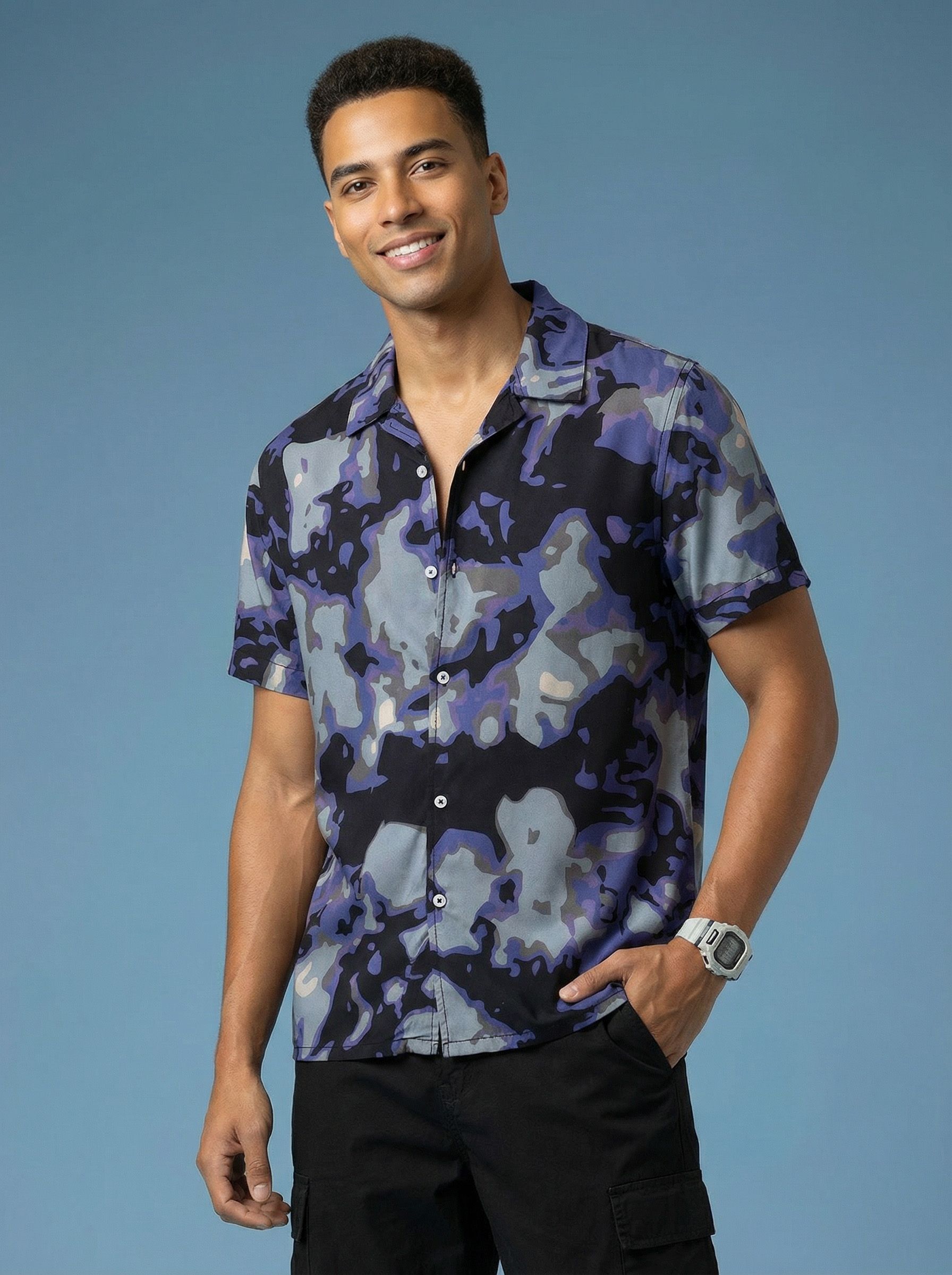 HERE&NOW Shadow Eyes Abstract Printed Relaxed Fit Casual Shirt