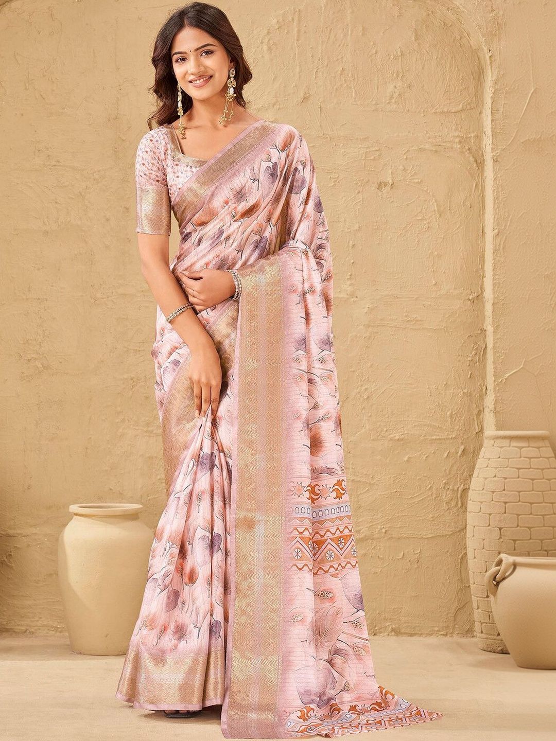 HERE&NOW HERE&NOW Ethnic Motifs Silk Blend Bhagalpuri Saree