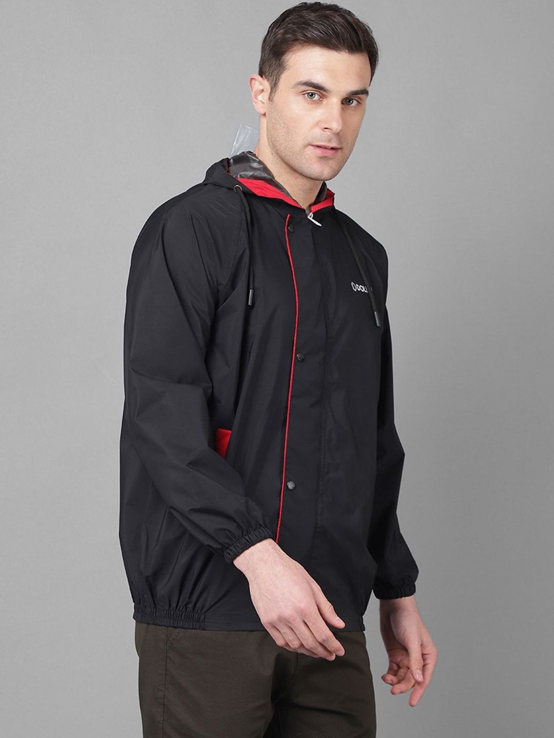 Dollar Men Waterproof PVC Rain Jacket Hooded Zipper Button Pockets