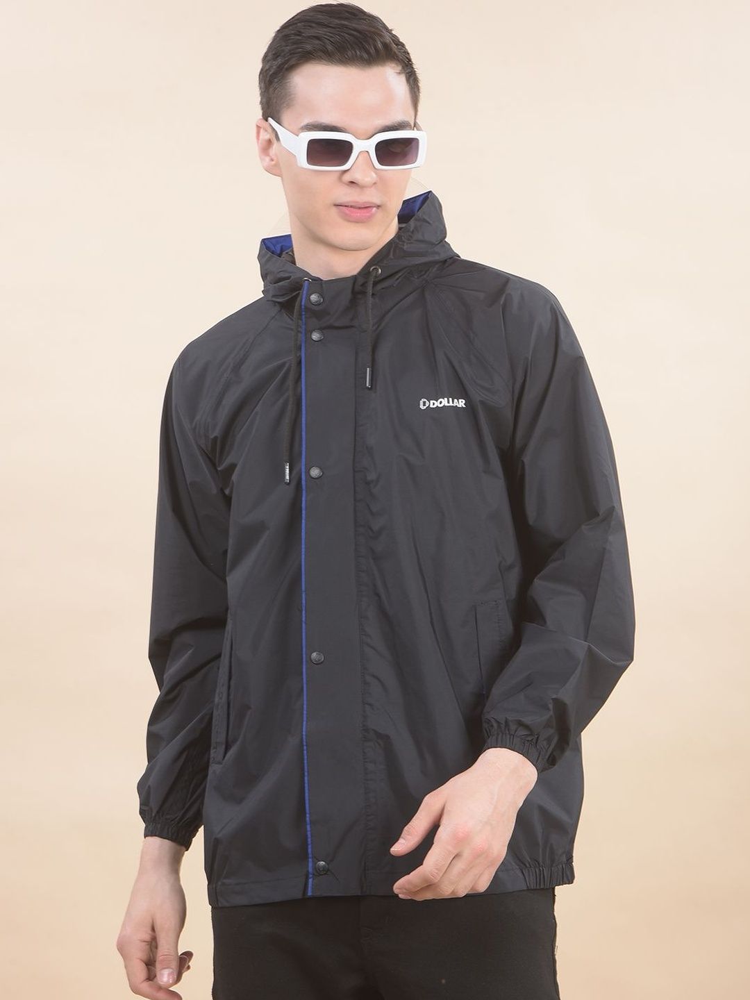 Dollar Men Waterproof PVC Rain Jacket Hooded Zipper Button Pockets