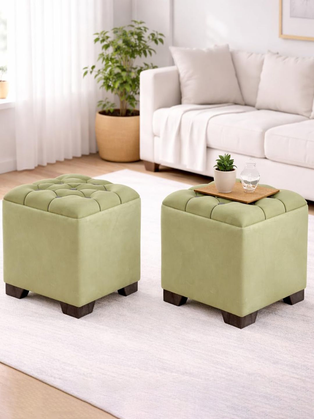 Shadowkart 2-Pcs Green Square Ottomans