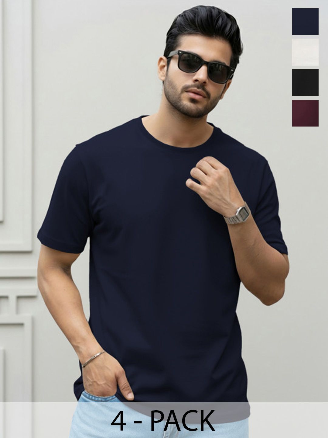 TRIPR Pack Of 4 Round Neck Plain Tshirts
