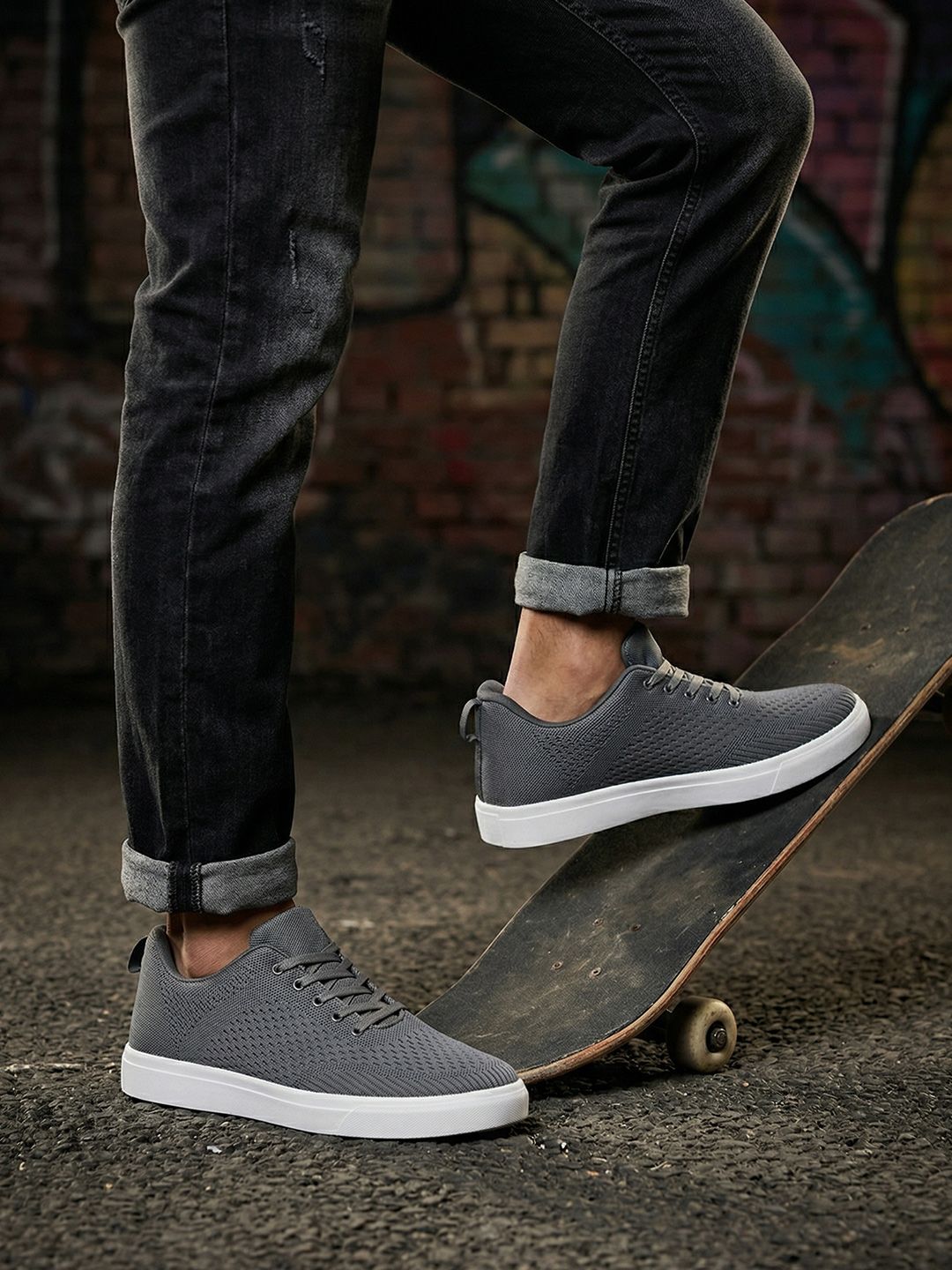 Styli Men Grey Lightweight Mesh Lace Up Casual Shoes