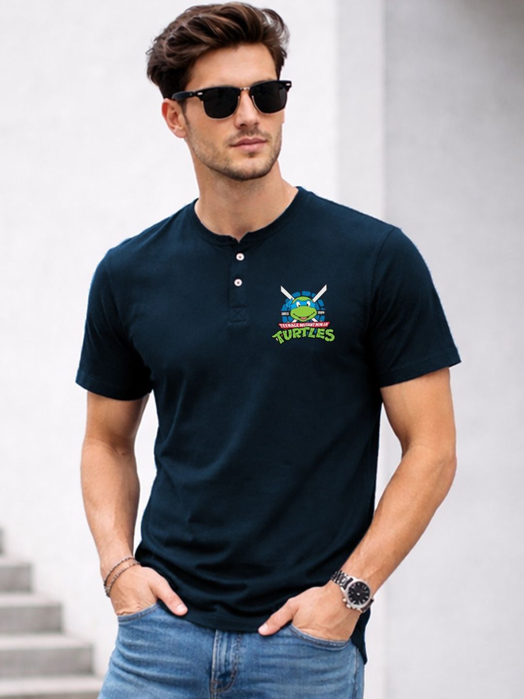 Kook N Keech X Minute Mirth Men Printed Henley Neck T-shirt