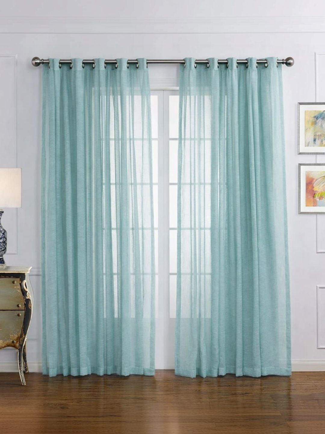 Aura Blue Set of 2 Sheer Long Door Curtain