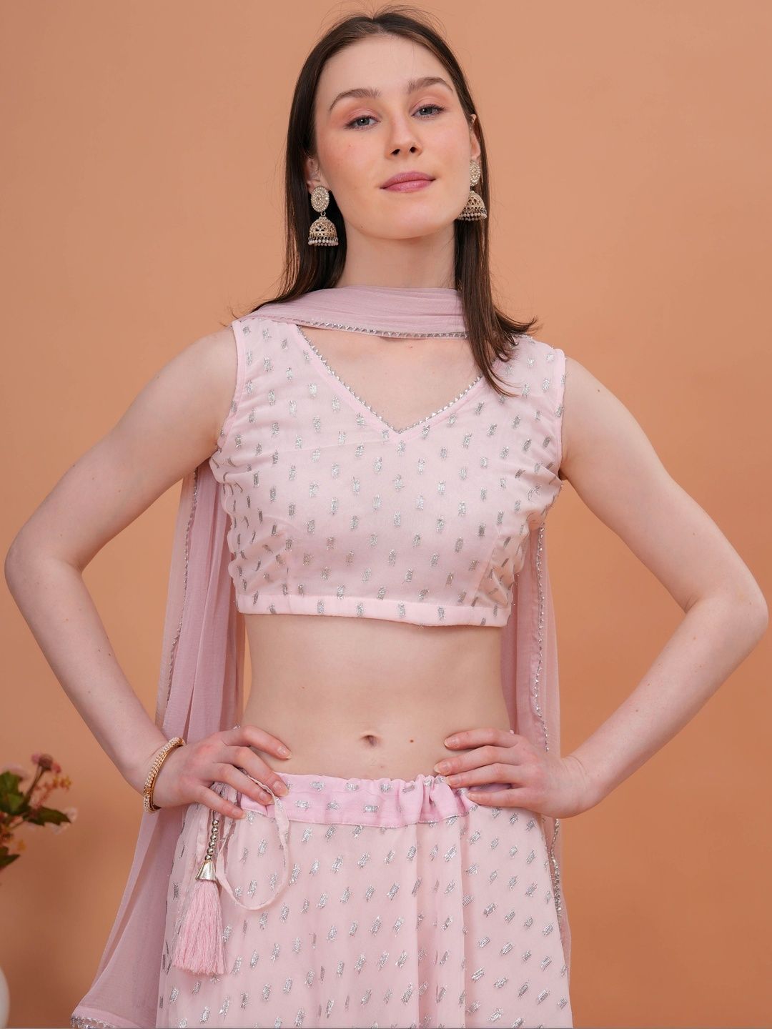 OH MI DIOS Embellished Ready to Wear Lehenga & Blouse With Dupatta
