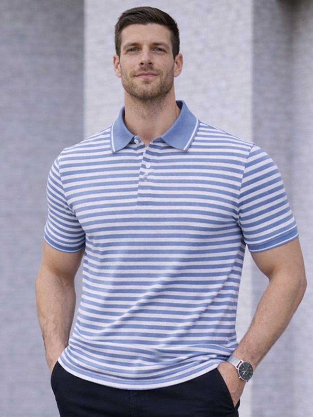 MACK JONNEY Men Striped Polo Collar T-shirt