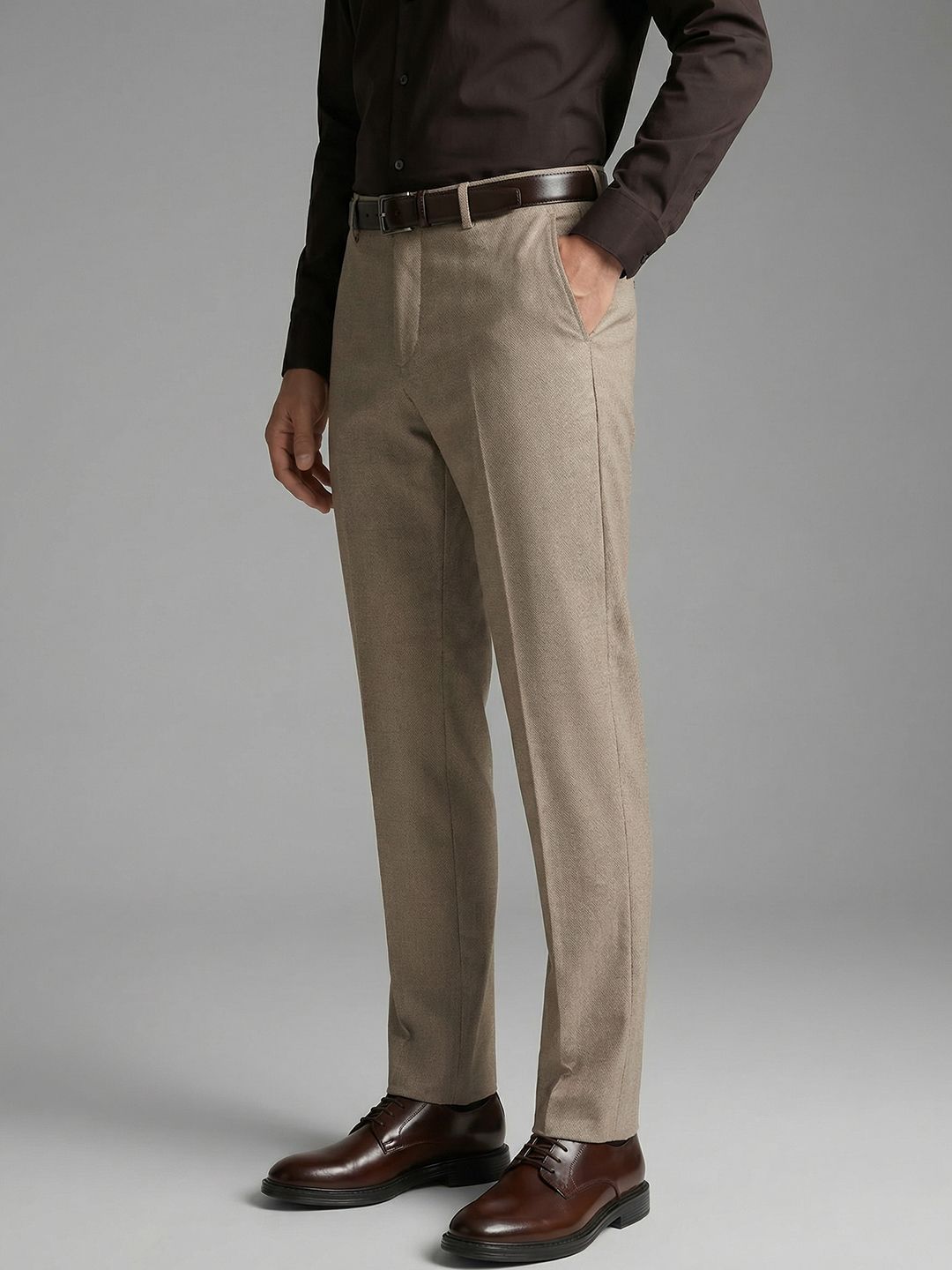 Louis Philippe Men Slim Fit Everyday Smart Wear Comfort Stretch Textured Formal Trouser