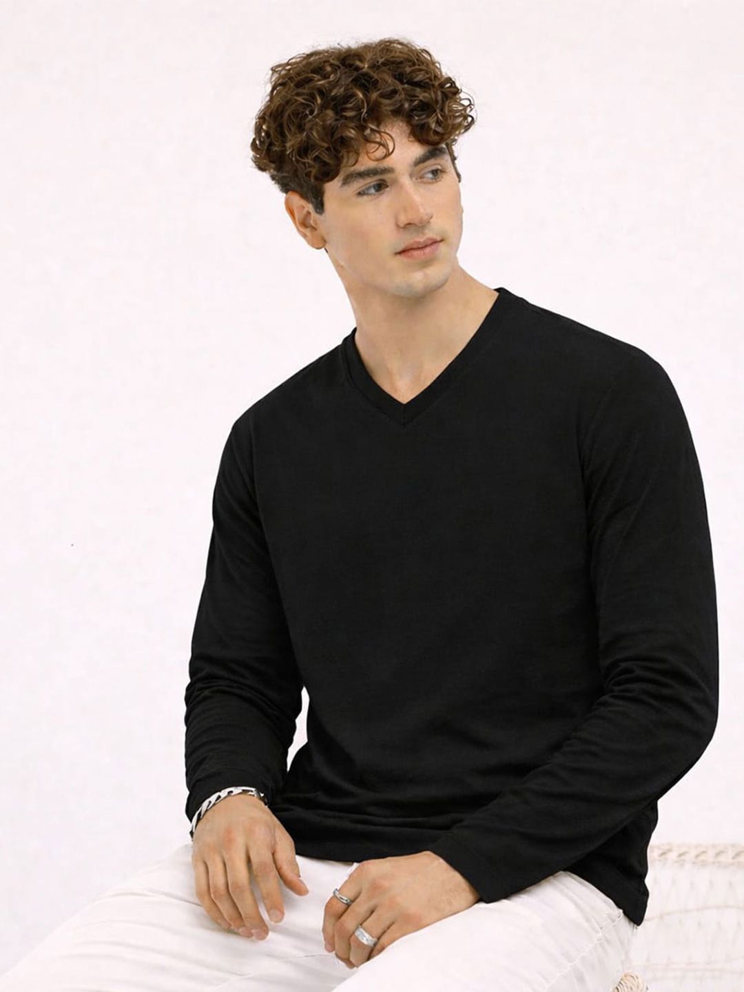 Friskers Friskers Men's Black Full Sleeves Regular Fit Pure Cotton Tshirts