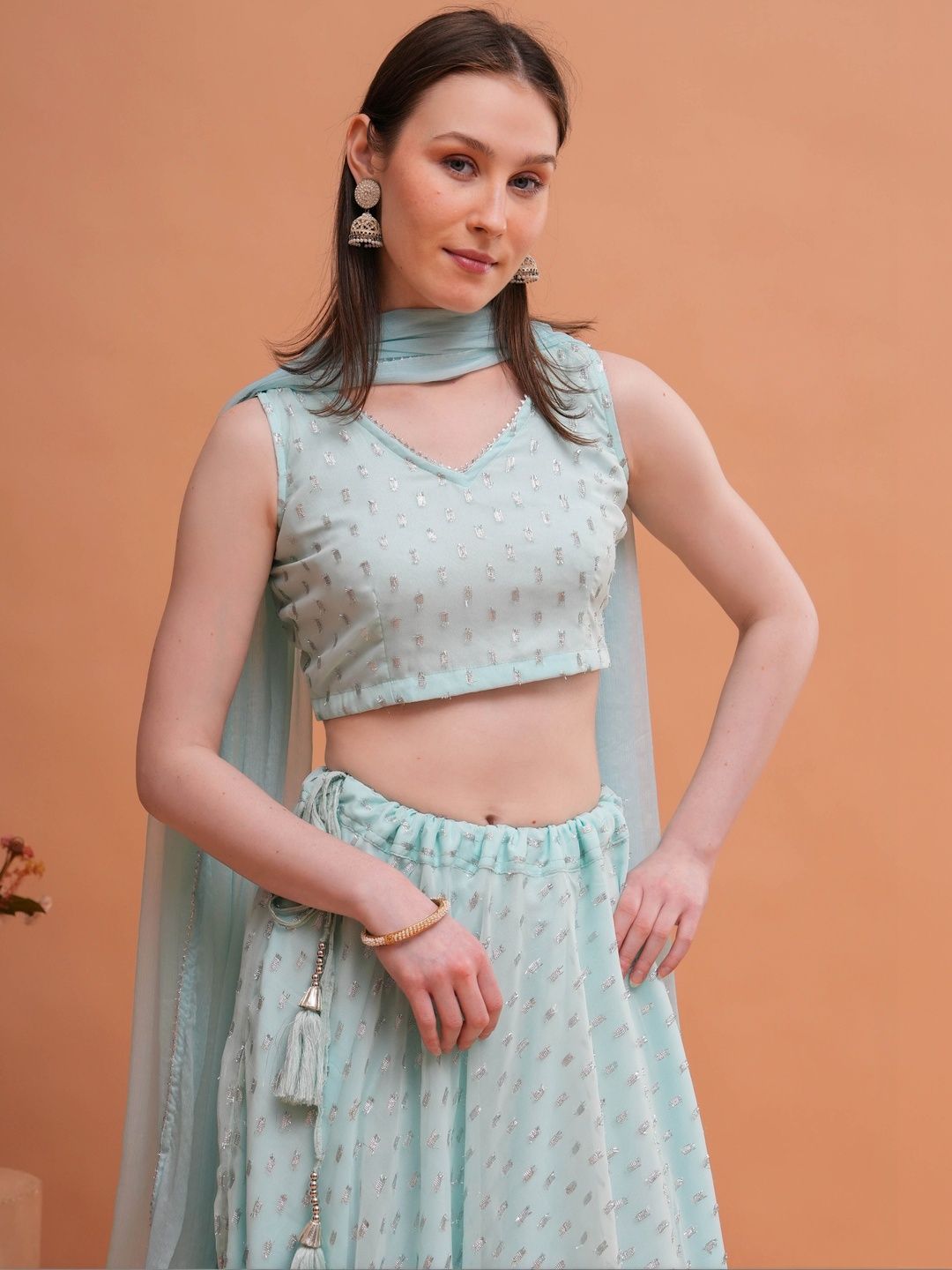 OH MI DIOS Embellished Ready to Wear Lehenga & Blouse With Dupatta