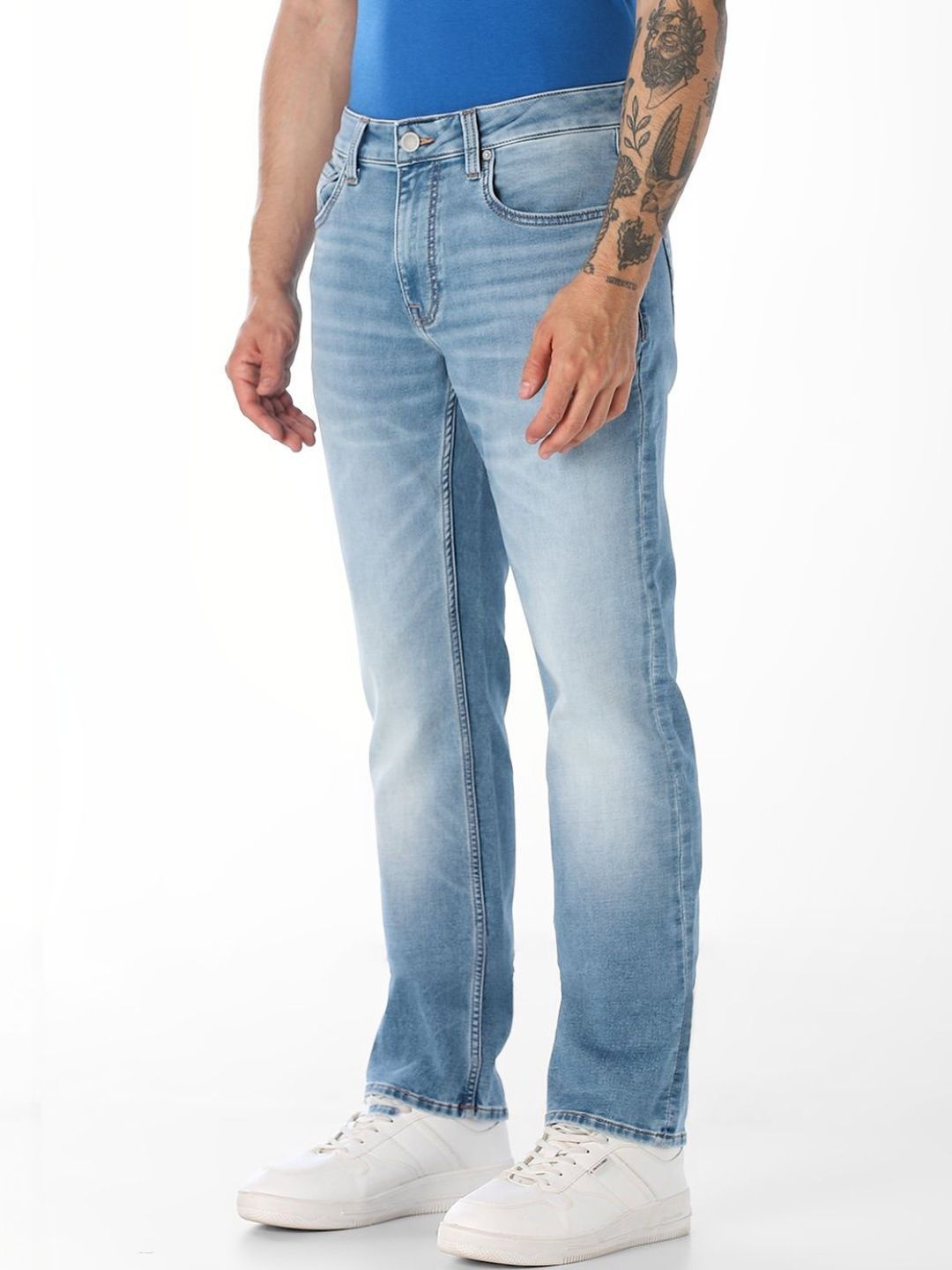 Straight Fit Low-Rise Heavy Fade Stretchable Jeans