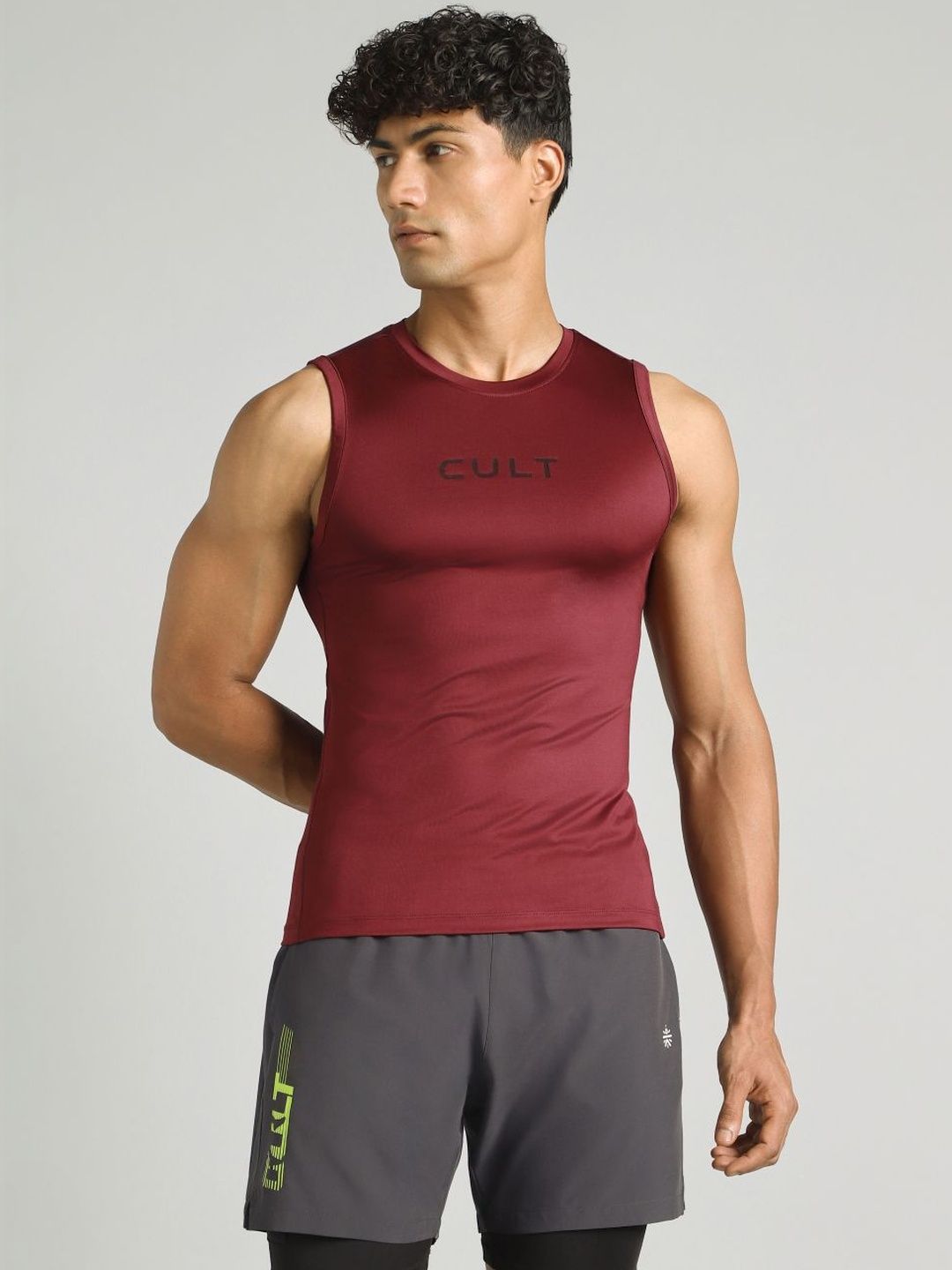 CULT Men Maroon Power Lifter Compression Tank