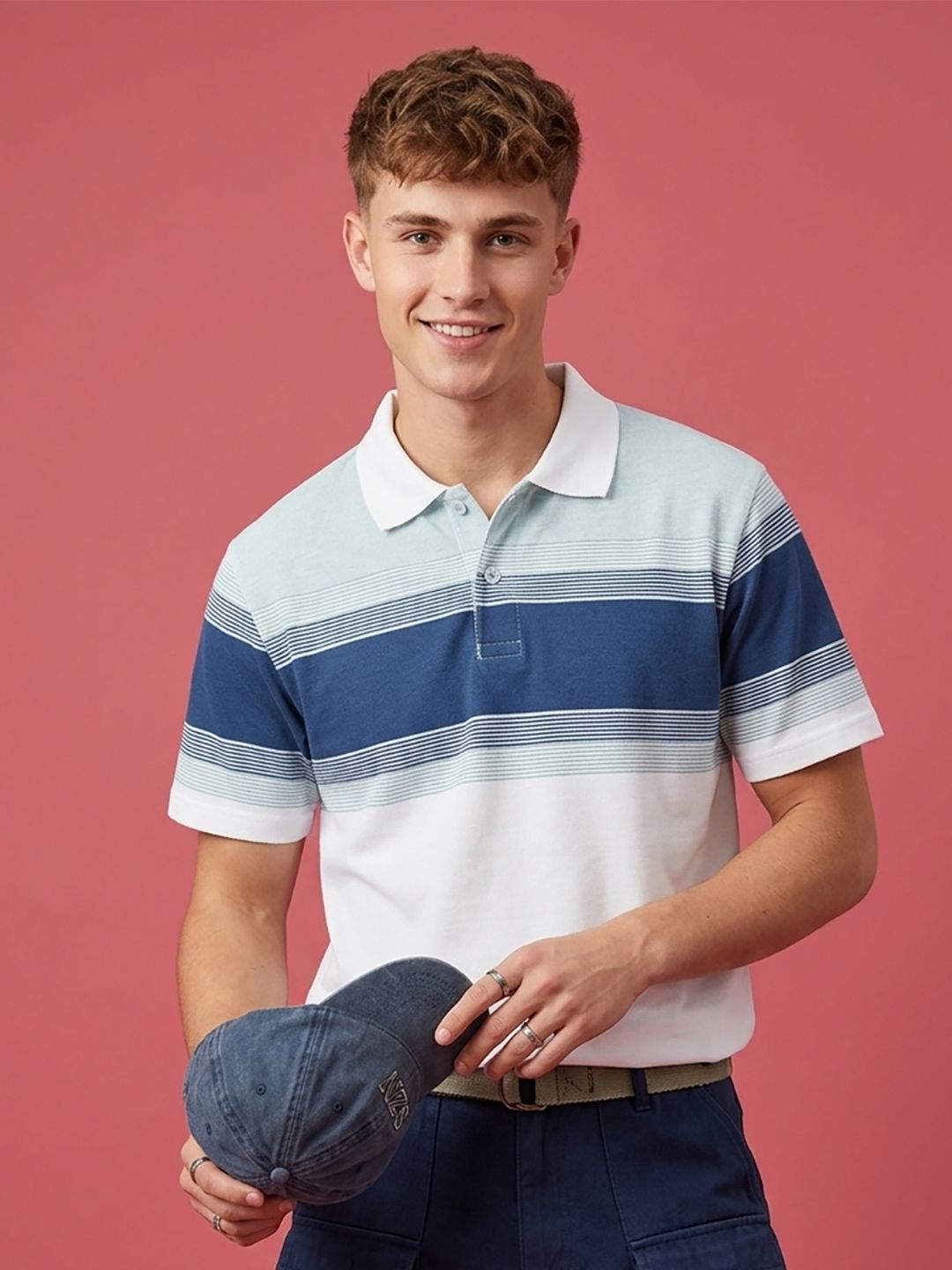 HERE&NOW Men Printed Polo Collar T-shirt