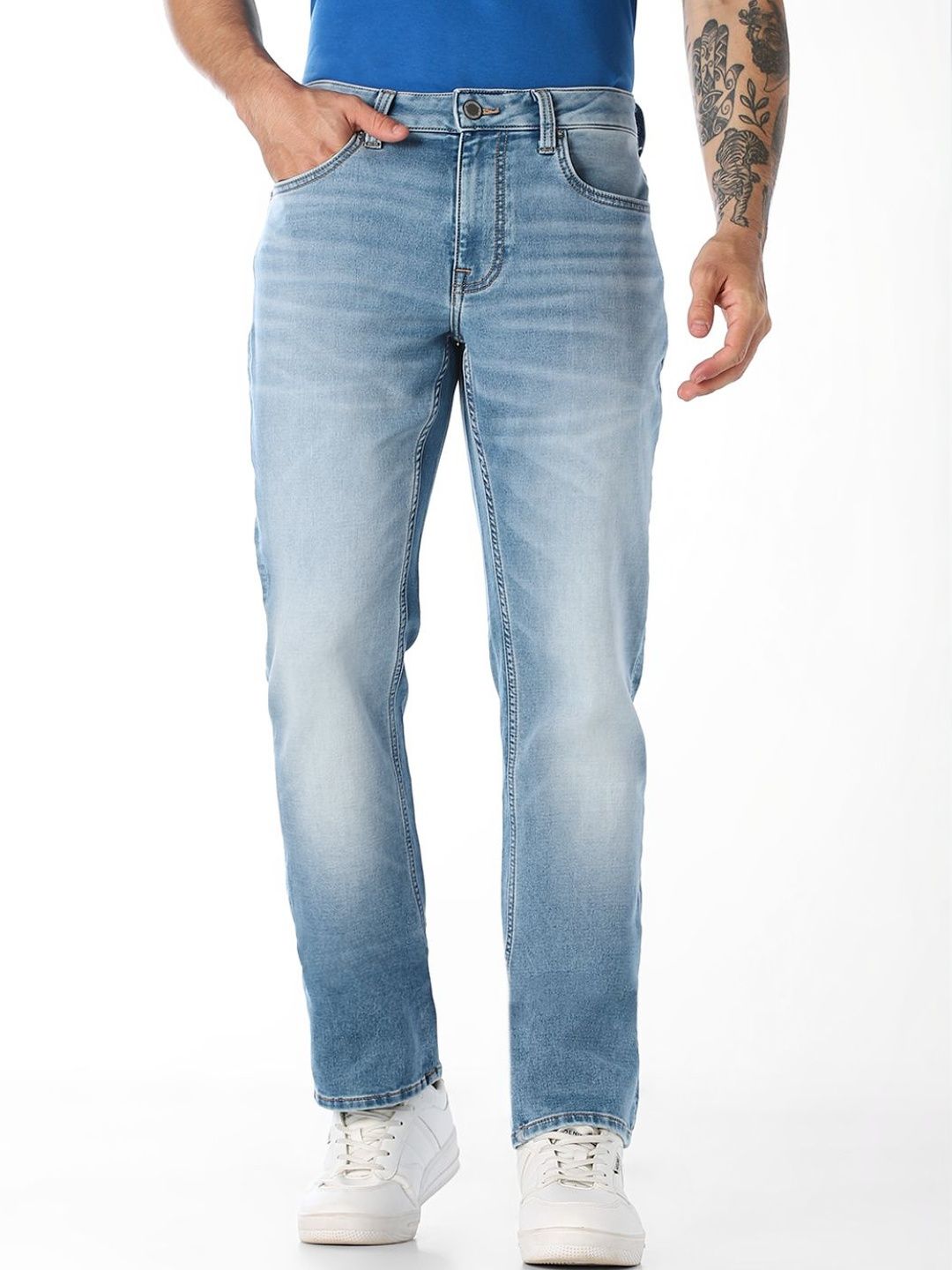 Straight Fit Low-Rise Heavy Fade Stretchable Jeans
