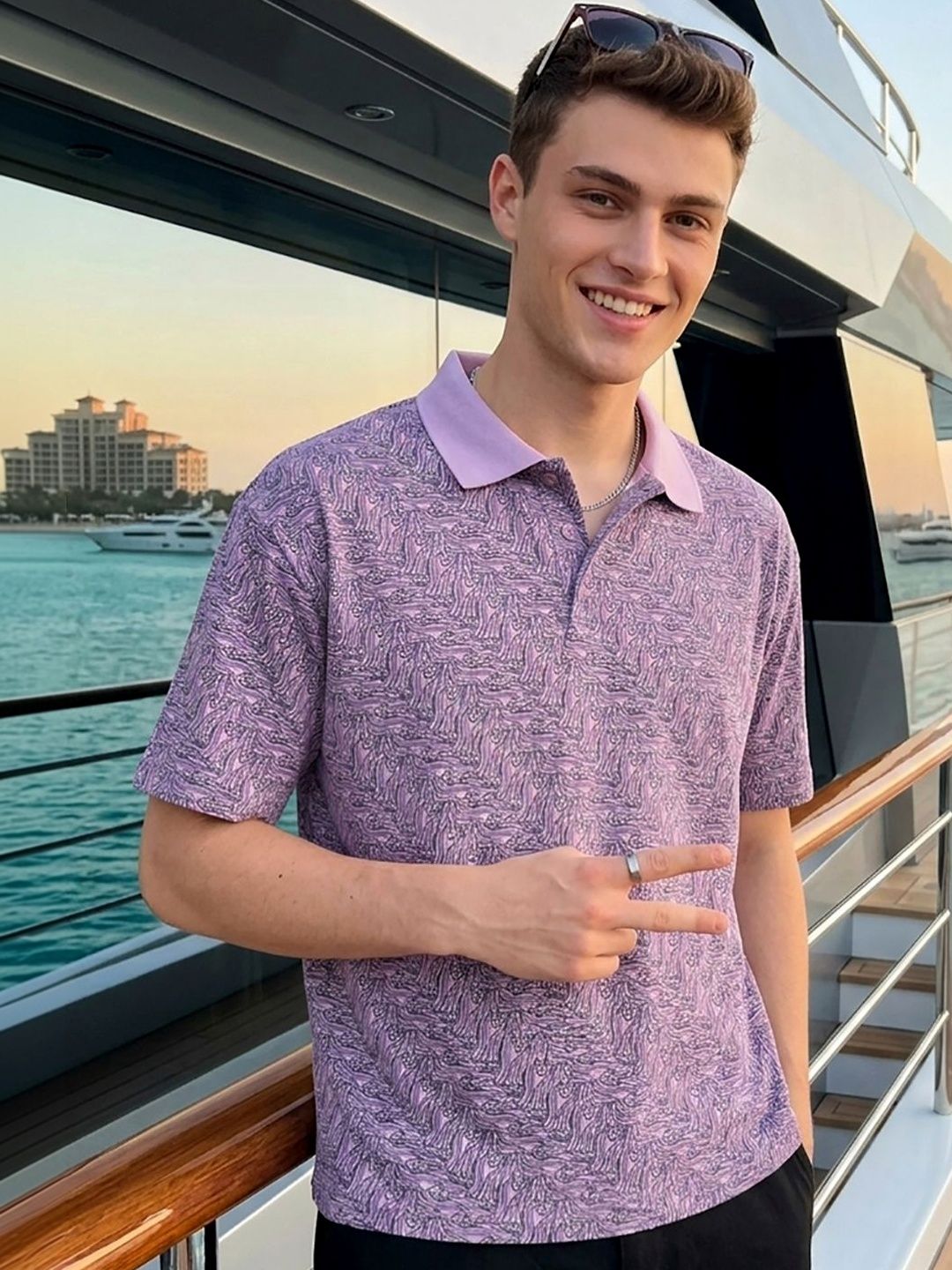 HERE&NOW Men Printed Polo Collar T-shirt