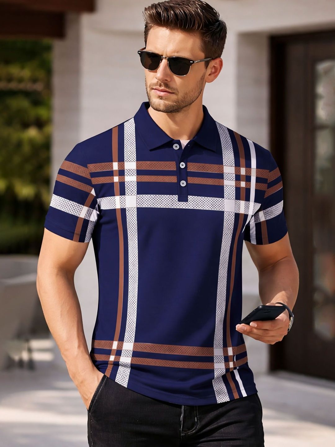 AUSK Men Checked Polo Collar T-shirt