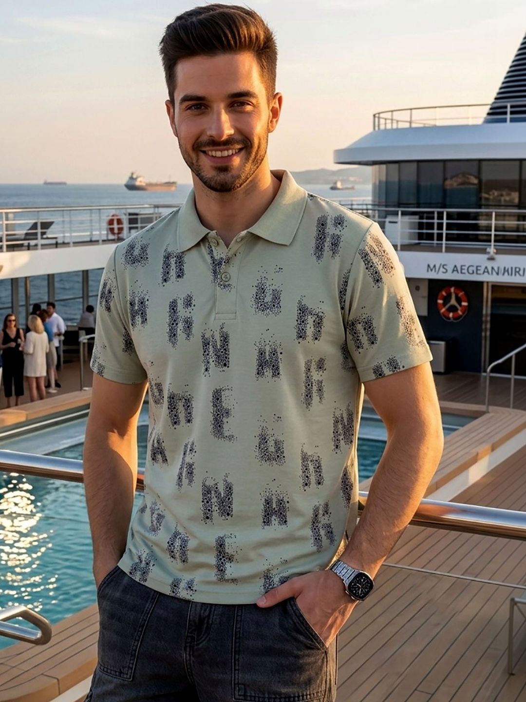 HERE&NOW Men Printed Polo Collar T-shirt