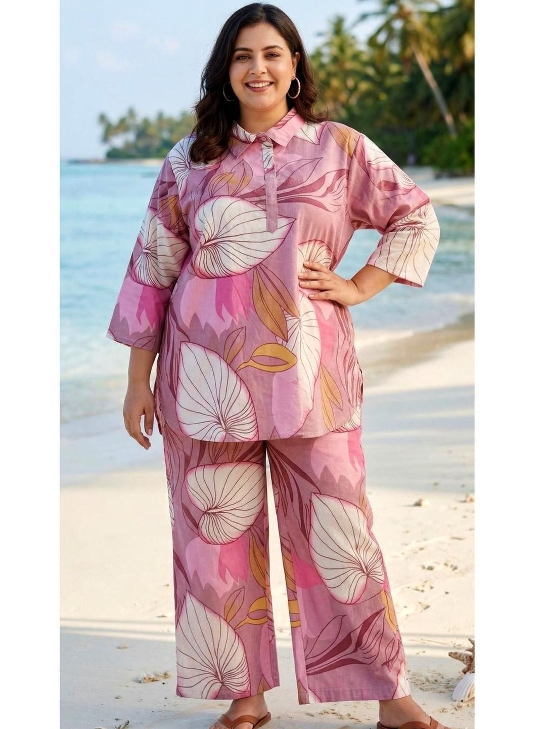 KALINI Cotton Printed Top with Trousers