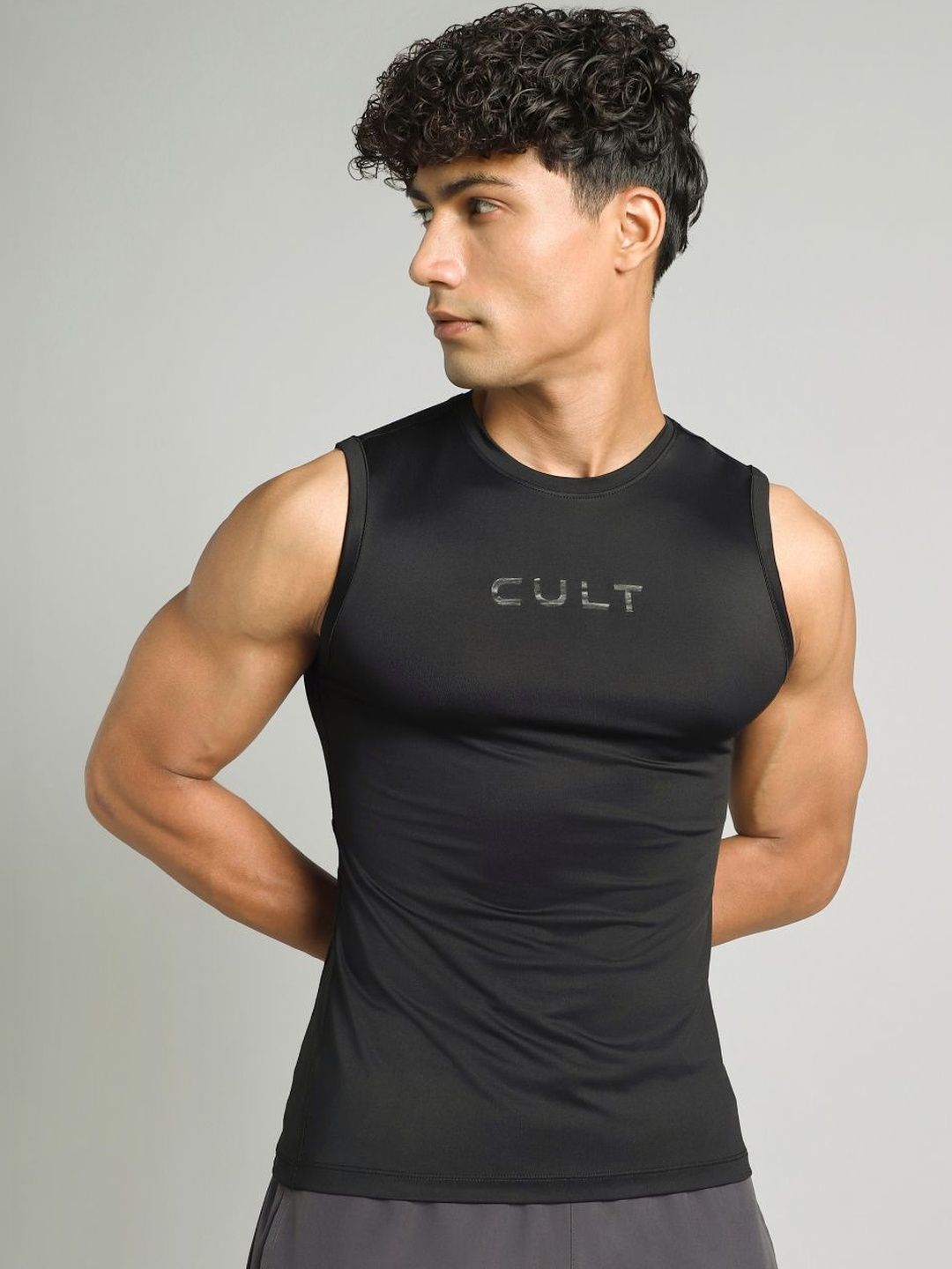 CULT Men Black Power Lifter Compression Tank