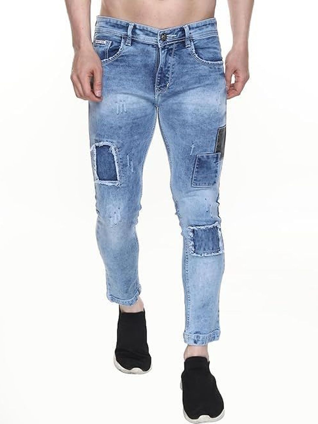 KHASAAB STYLE Men Slim Fit Mid-Rise Mildly Distressed Light Fade Stretchable Jeans