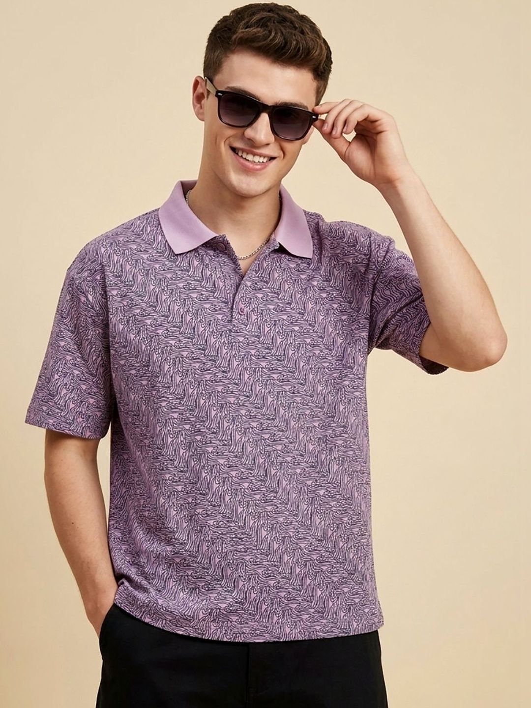 HERE&NOW Men Printed Polo Collar T-shirt