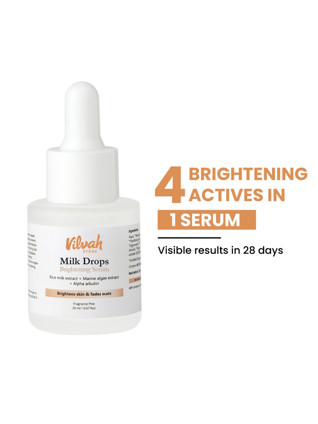 Vilvah Store Milk Drops Brightening Serum For Dark Spots and Pigmentation - 20ml