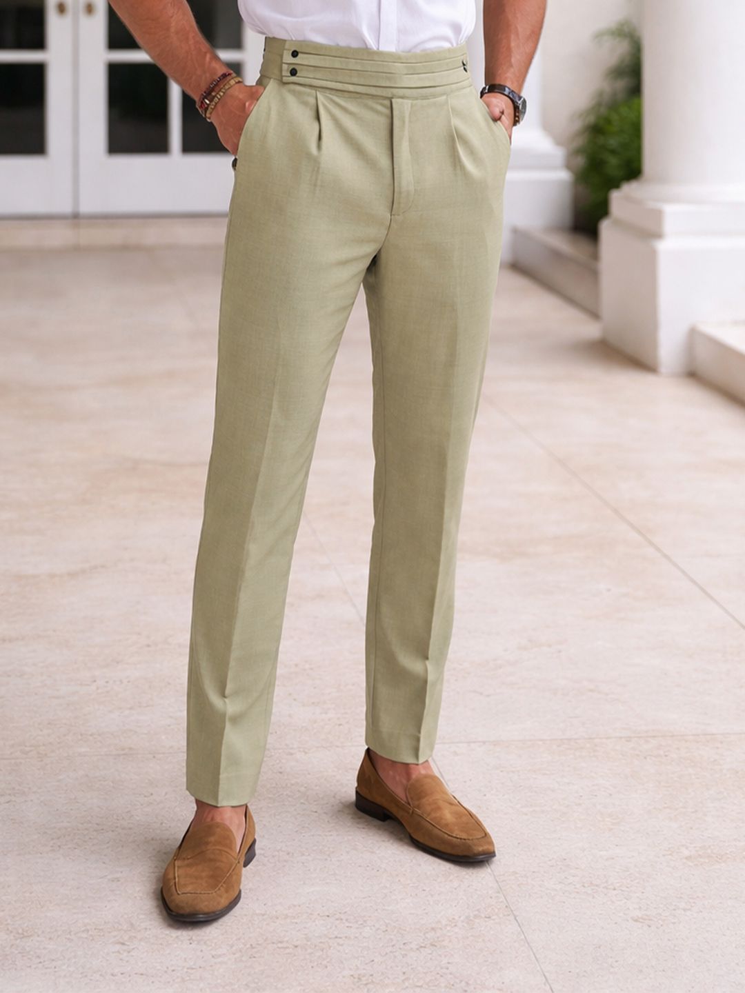 The Roadster Lifestyle Co Men Pure Cotton Slim Fit Pleated Formal Trousers