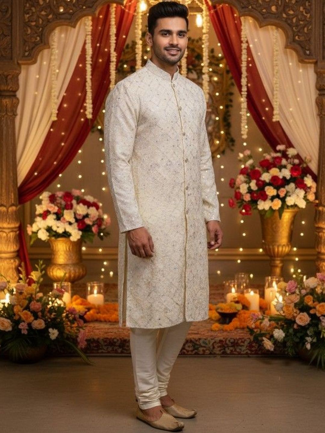 INDIROOP Embroidered Straight Cotton Kurta