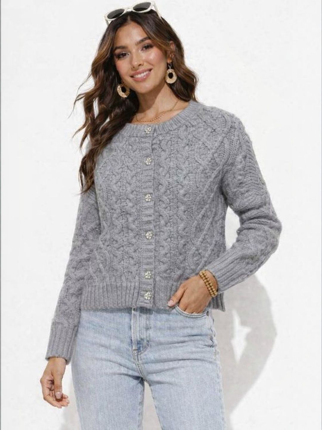 Grey Cable Knit Sweater - Buy Grey Cable Knit Sweater online in India