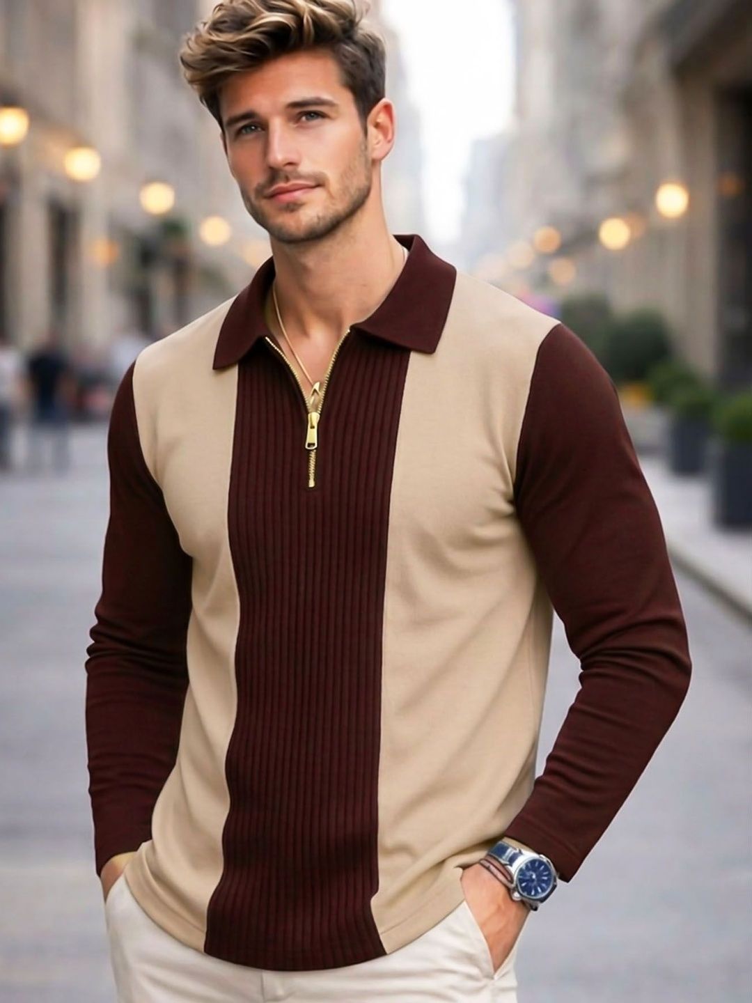 AUSK Men Colourblocked Polo Collar T-shirt
