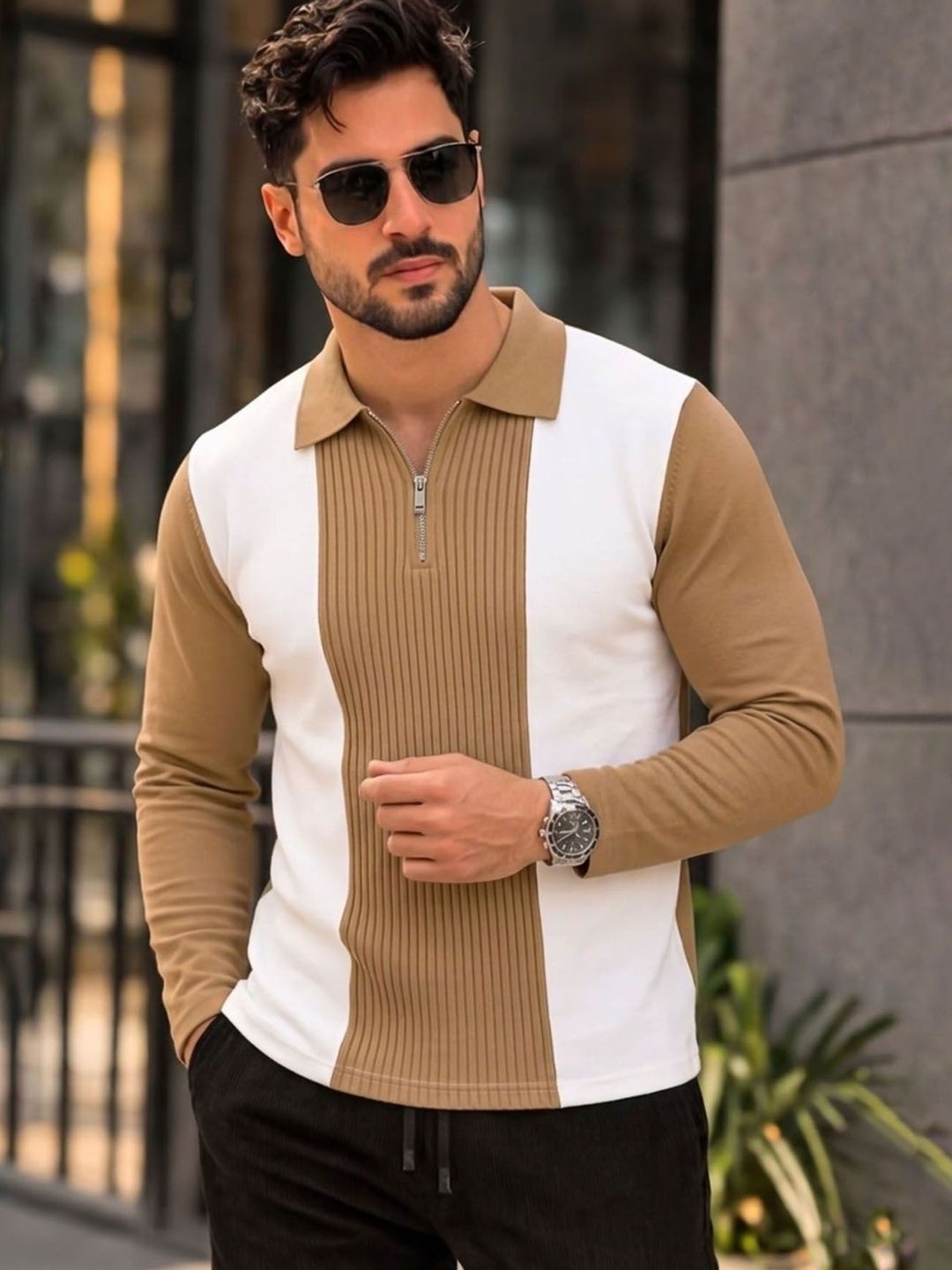 AUSK Men Colourblocked Polo Collar T-shirt
