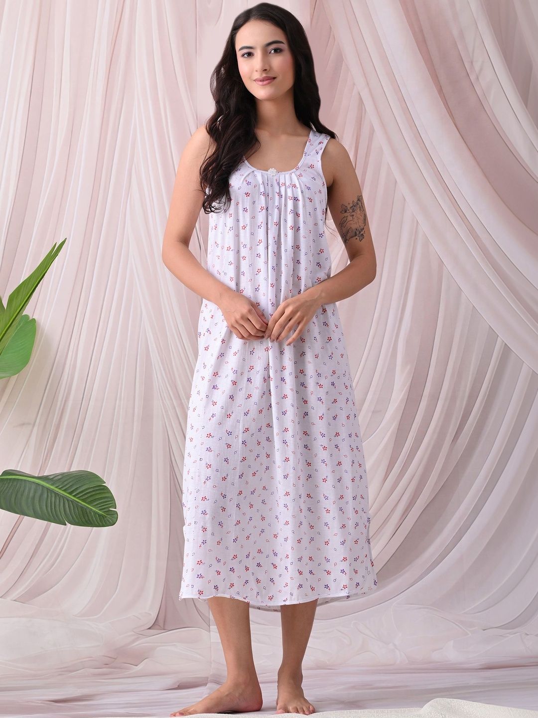 knee length dresses for ladies Cotton Nightsuit For Women - Long Top & Pyjama Set main image 0