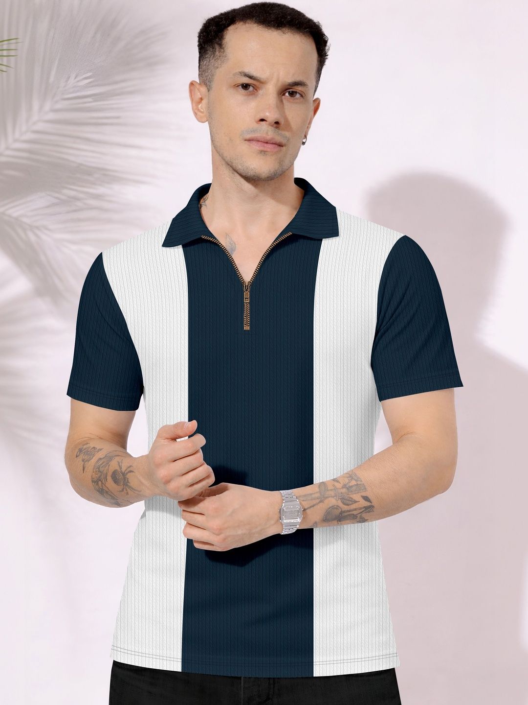 MODALEN Men Colourblocked Polo Collar T-shirt
