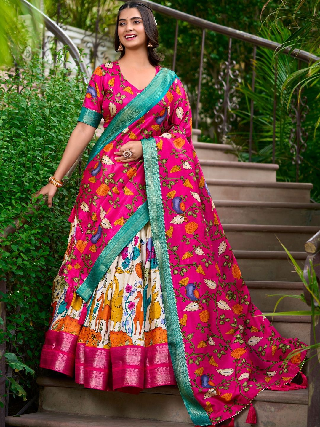 House of Pataudi Printed Flared Lehenga Choli