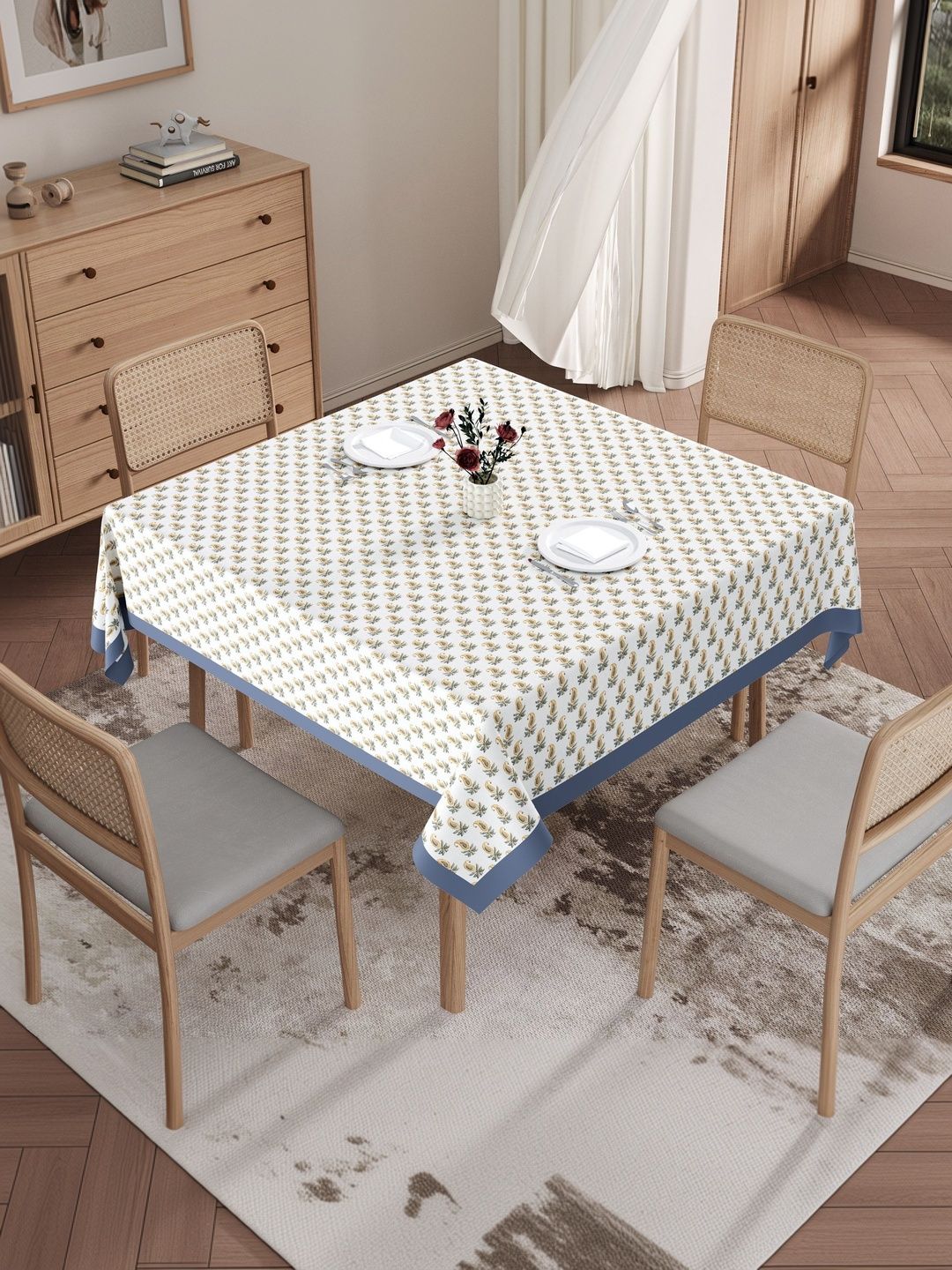 Texstylers Mustard Anti-Slip Cotton 4-Seater Table Cover