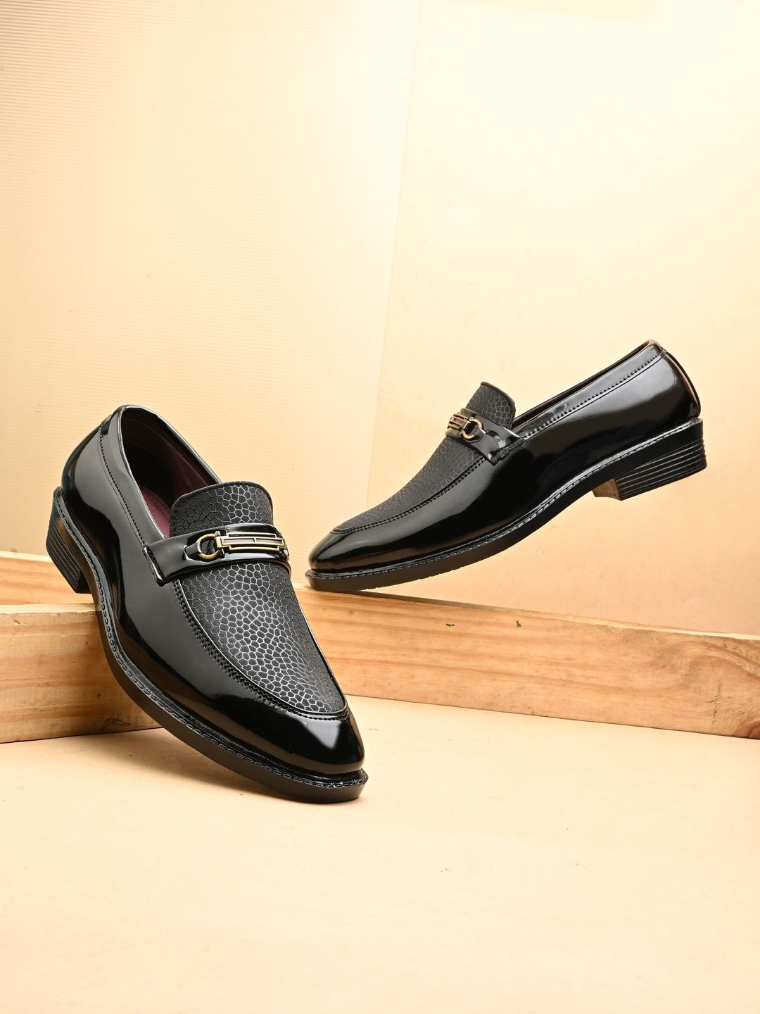 Azzaro Black Azzaro Men Round Toe Formal Loafers Shoes