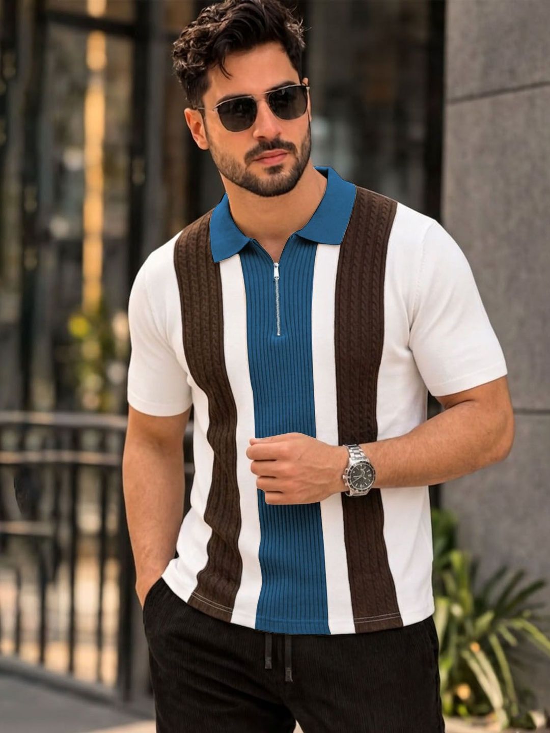 AUSK Men Colourblocked Polo Collar T-shirt