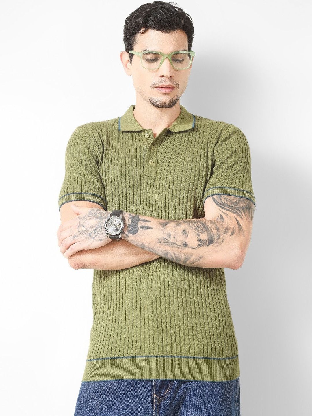 The Roadster Lifestyle Co. Self Design Pure Cotton Polo Collar T-Shirt
