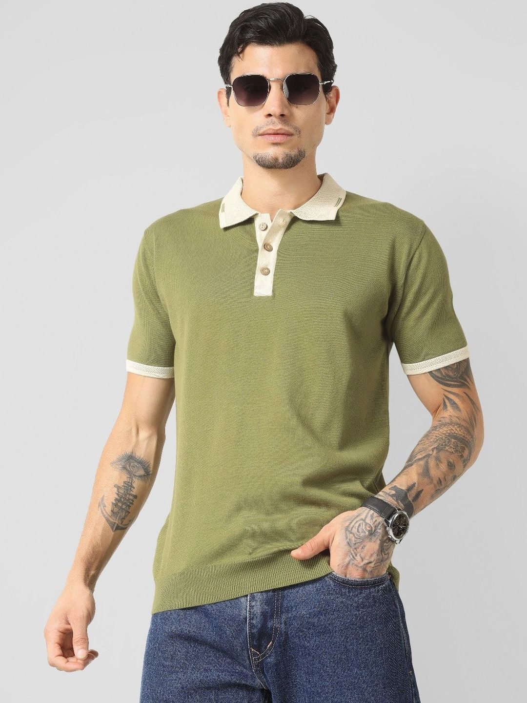 The Roadster Lifestyle Co Pure Cotton Polo Collar T-Shirt