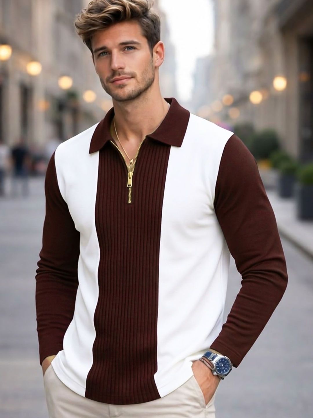 AUSK Men Colourblocked Polo Collar T-shirt