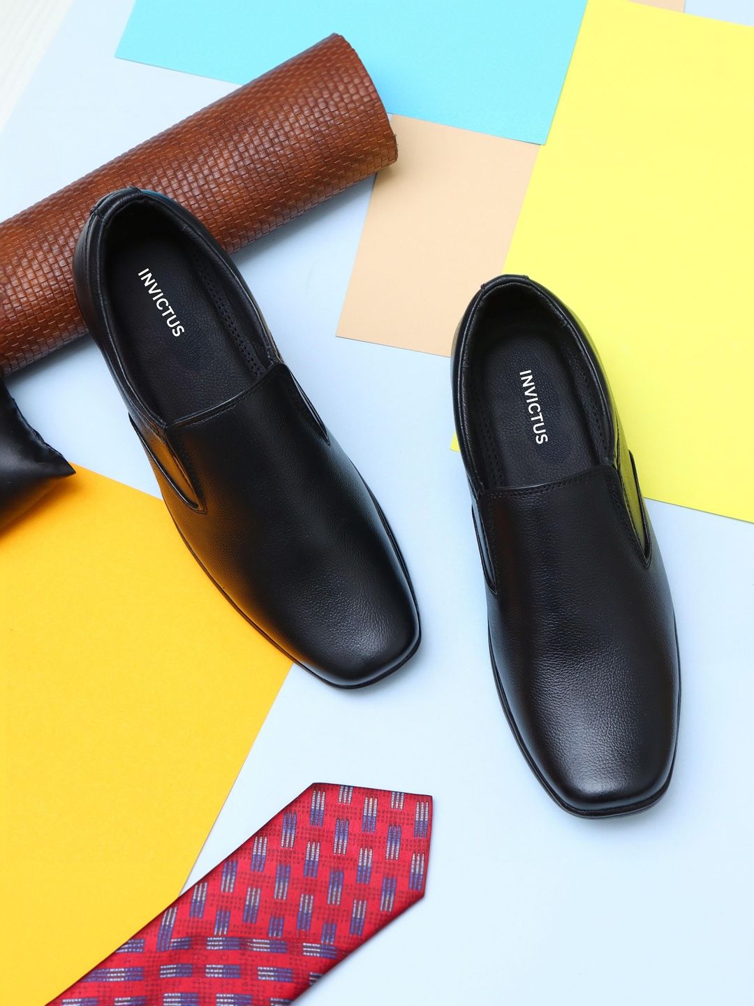 INVICTUS Men Leather Square Toe Formal Slip-Ons