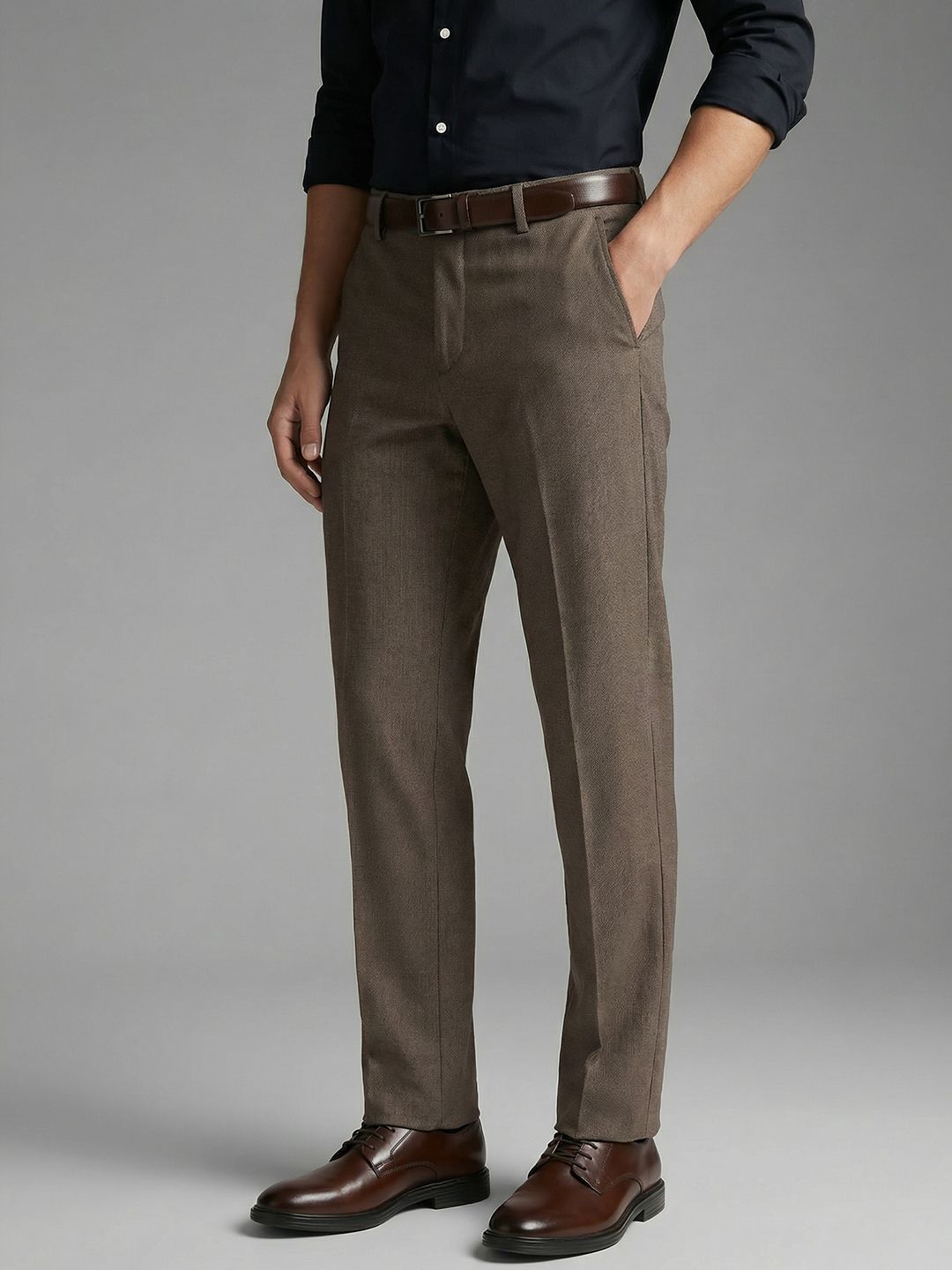 Louis Philippe Louis Philippe Men Slim Fit Everyday Smart Wear Comfort Stretch Textured Formal Trouser