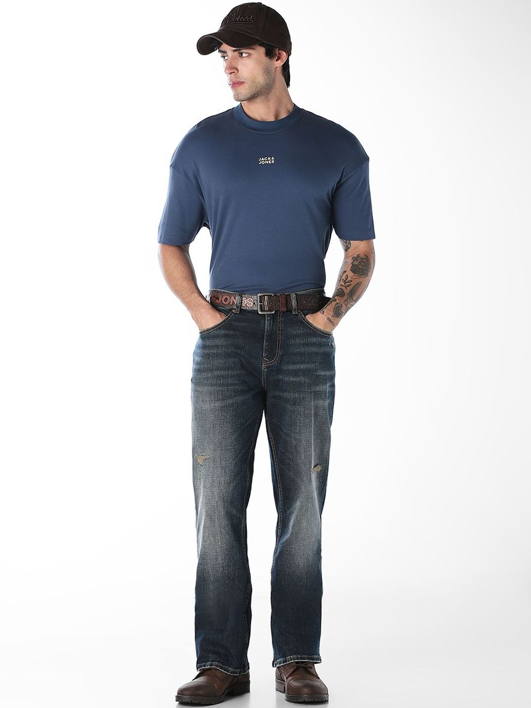 Bootcut High-Rise Mildly Distressed Light Fade Stretchable Jeans