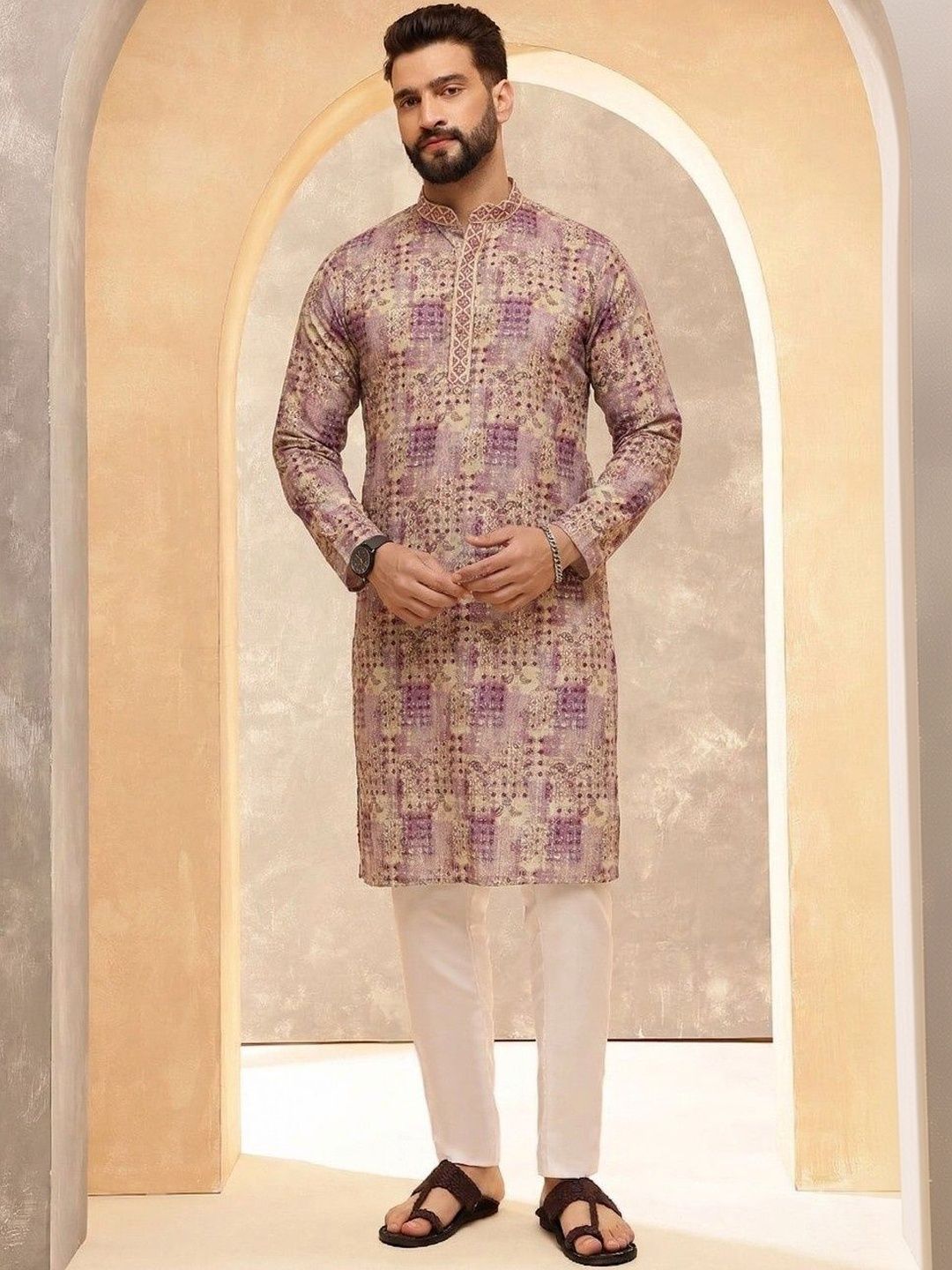 VELKYNOX Men Geometric Printed Kurta