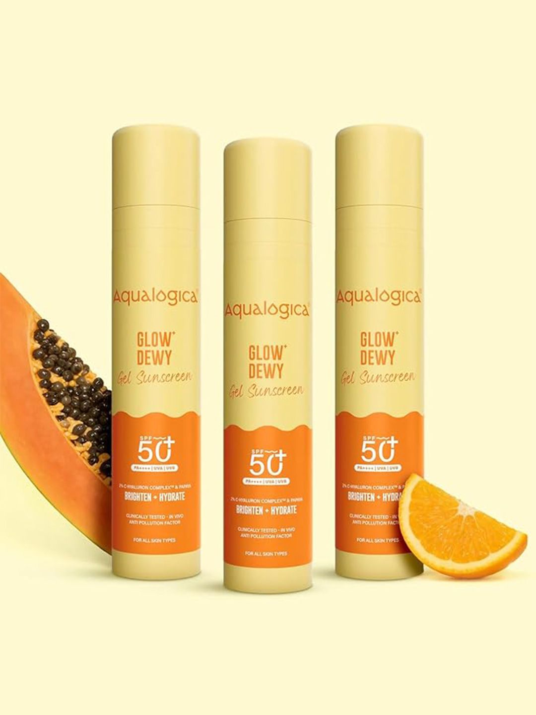 Aqualogica Aqualogica Set Of 3 Glow+ Dewy Papaya & Vit-C Sunscreen SPF50 PA++++ 50g Each