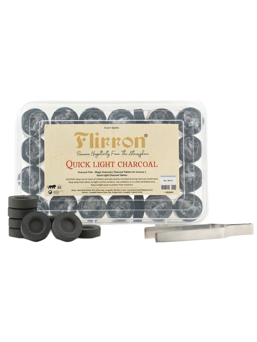 Flirron Premium Fast Burning Charcoal Tablets, 96 Pcs for Dhoop, Havan & Pooja
