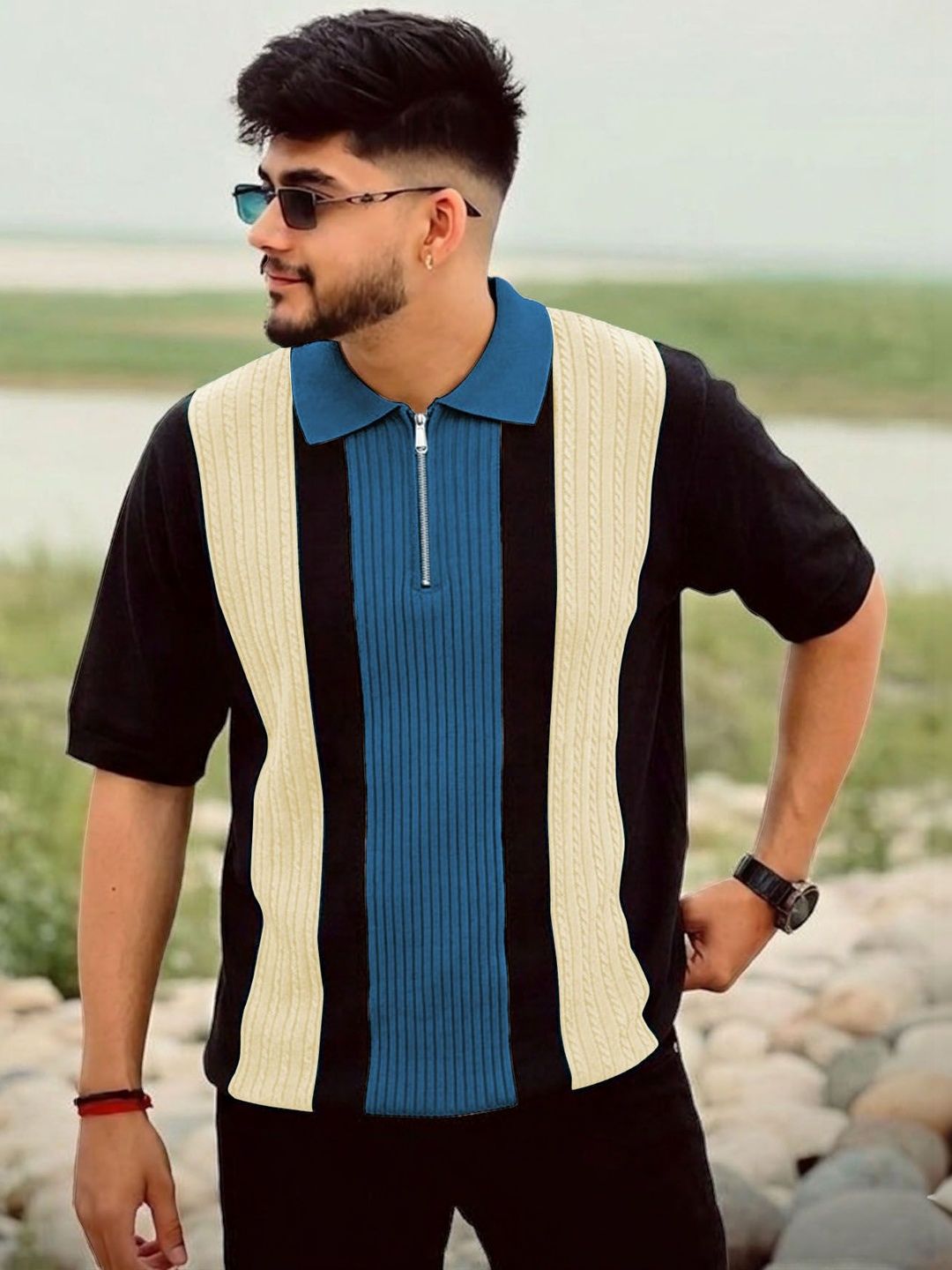 THE BEETEL HOUSE Men Colourblocked Polo Collar T-shirt