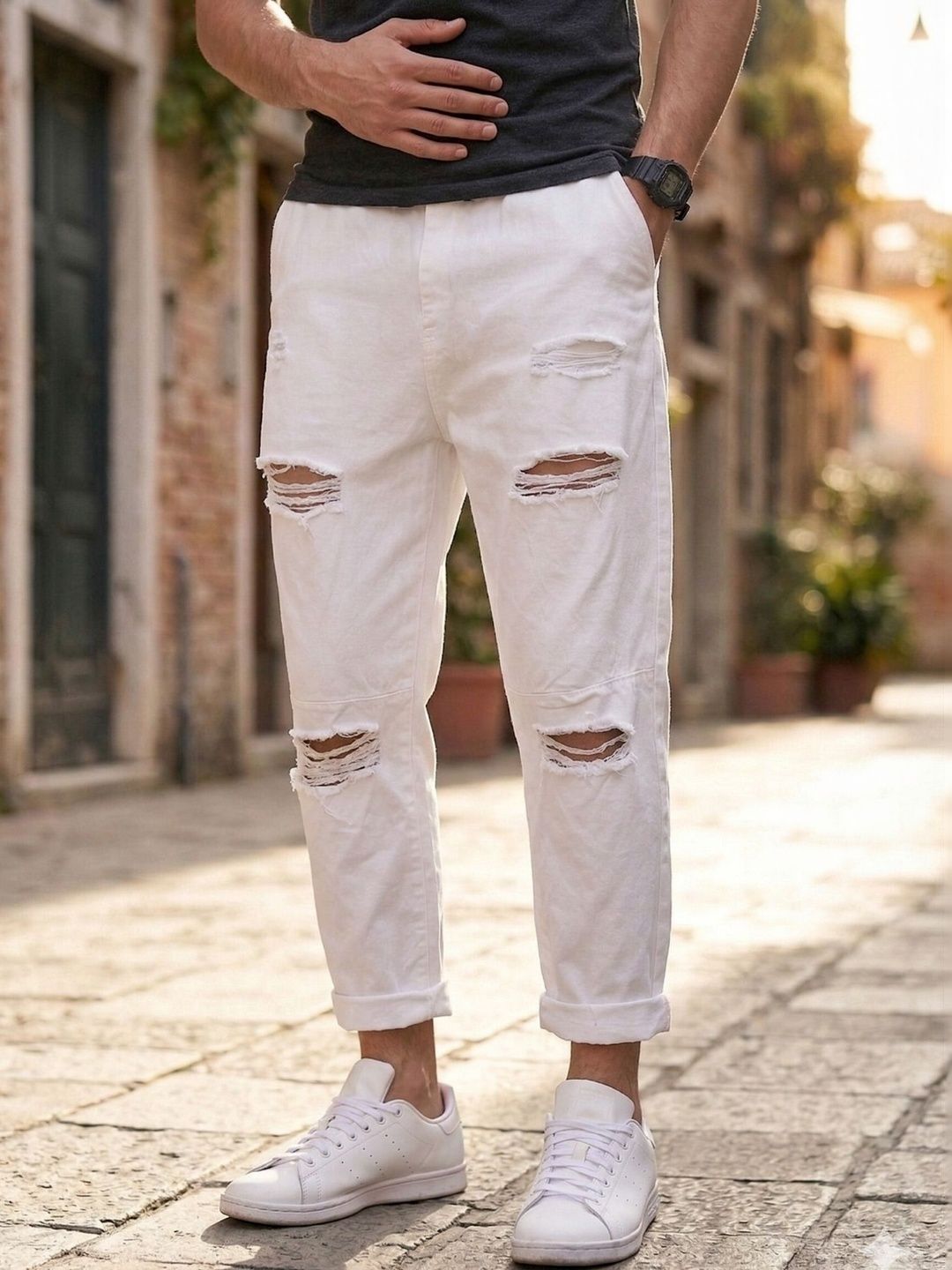 Mast & Harbour Men Jean Slim Fit Mid-Rise Highly Distressed Jeans