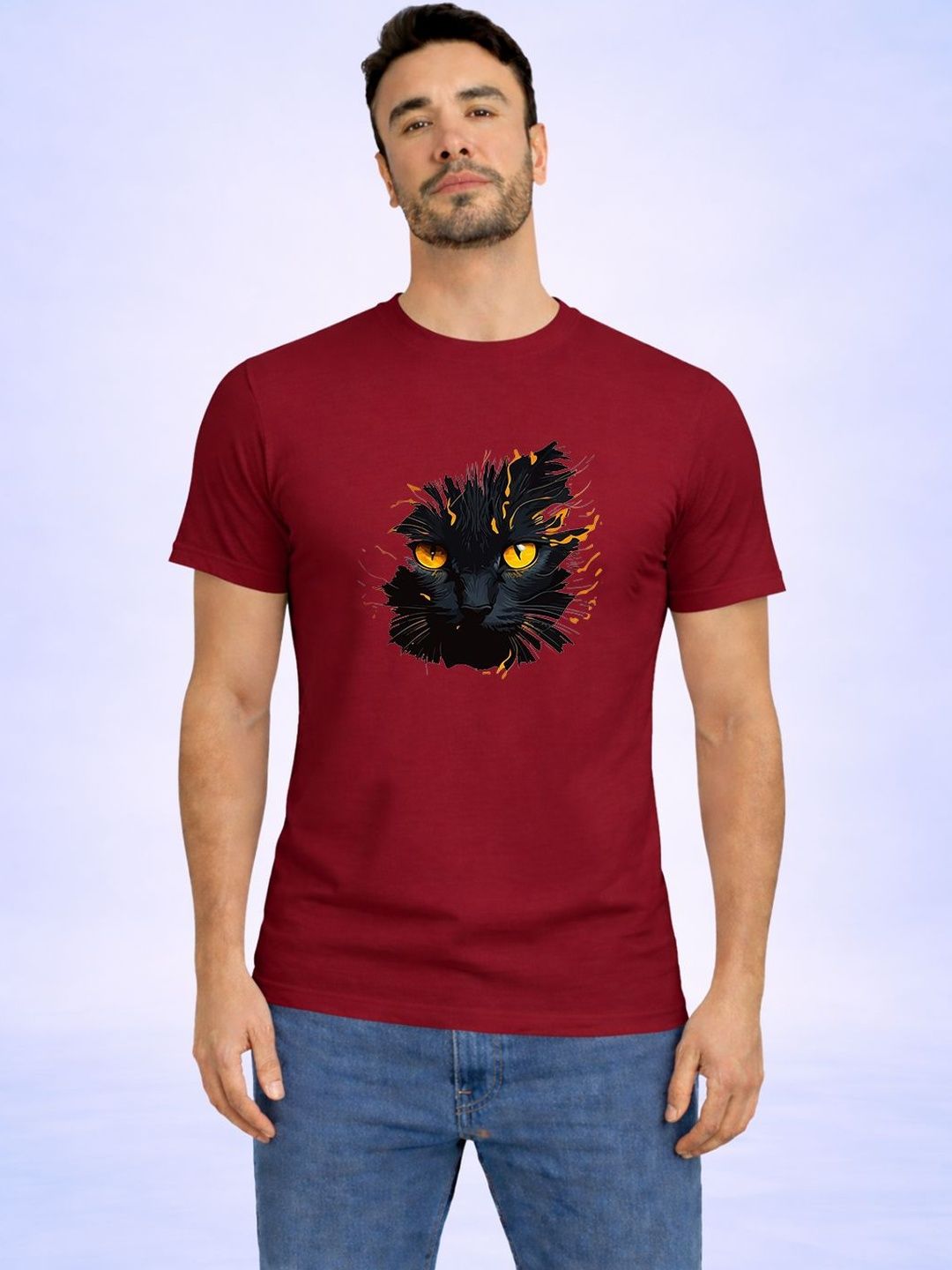HERE&NOW Men Maroon Printed Round Neck Short Sleeves T-shirt